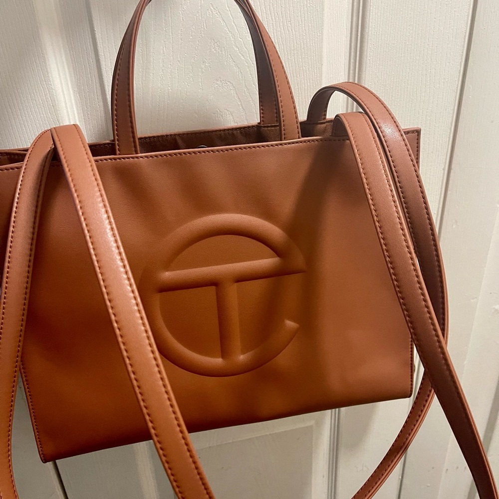 Vegan leather shopping tan bag
